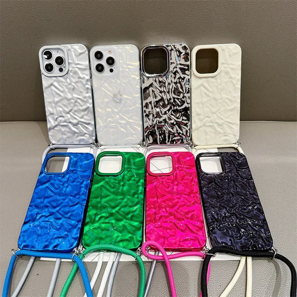 Bling Silver Paper Crossbody Lanyard Phone Cases For iphone 12 11 Plus Mini Pro Max Silicone Soft TPU Back Cover