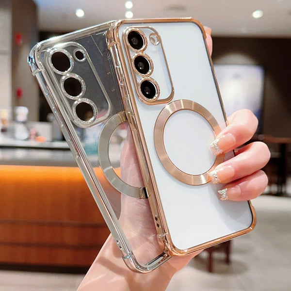 Clear Plating Magnetic Phone Case For Samsung Galaxy S23 S22 S21 Ultra Plus S20 FE For Magsafe Shockproof Soft TPU Back Cover