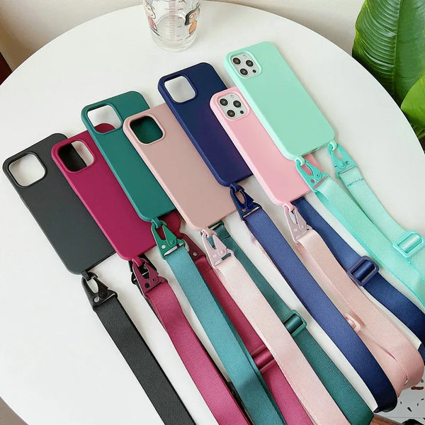 Crossbody Necklace Strap Silicone For iPhone Pro Max 11 XS XR X 7 8 Plus SE Mini Cases Lanyard Rope Soft Cover