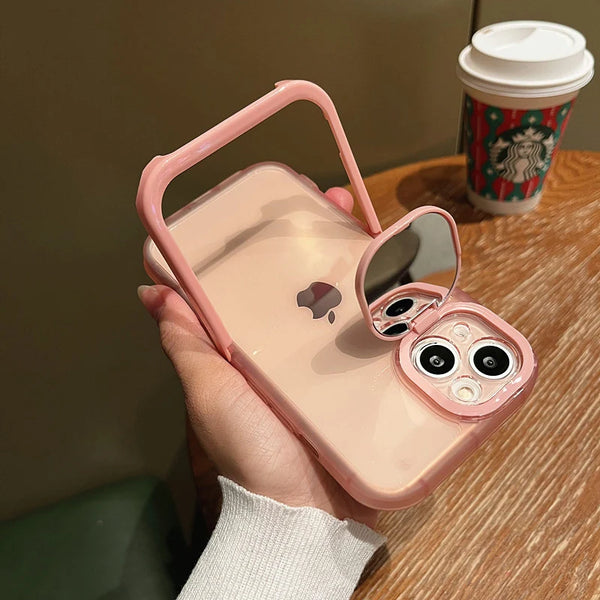Invisible Mirror Fold Stand Holder Phone Case For iPhone 15 Pro Max 14 13 12 11 XR XS Plus Transparent Camera Protection Cover