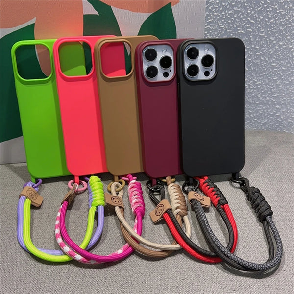 Luxury Liquid Silicone Wallet Slot Card Bag iPhone Cases 15 Pro Max 14 Plus 13 Handheld Rope Cord Shockproof Soft Cover
