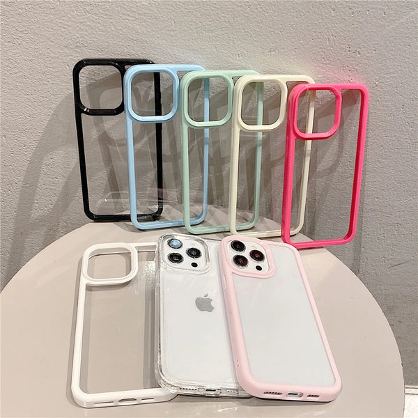 Candy Color Acrylic Transparent Phone Cases For iPhone 15 14 Plus 13 Pro Max Clear Thickened Shockproof Bumper Cover