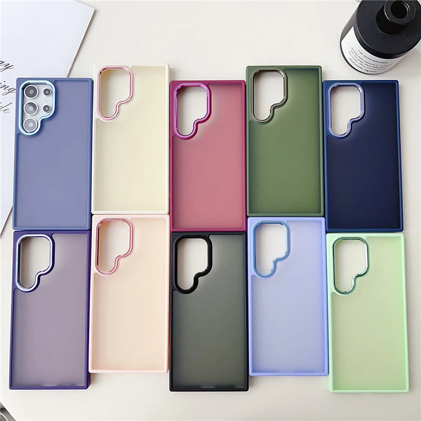 Luxury Matte Translucent Frosted Phone Case For Samsung Galaxy S24 Ultra S23 Plus Solid Color Hard Shockproof Bumper Back Cover