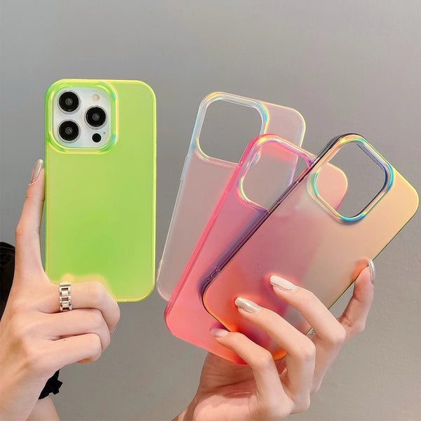 Fluorescent Laser Aurora Matte Phone Cases For iPhone 15 14 Pro Max 13 12 11 Candy Shockproof Hard Protective Bumper Cover