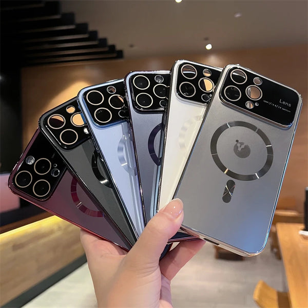 Plating Camera Lens Protection Magnetic Cases For iPhone 15 14 Plus 13 Pro Max For Magsafe Wireless Charge Matte Cover