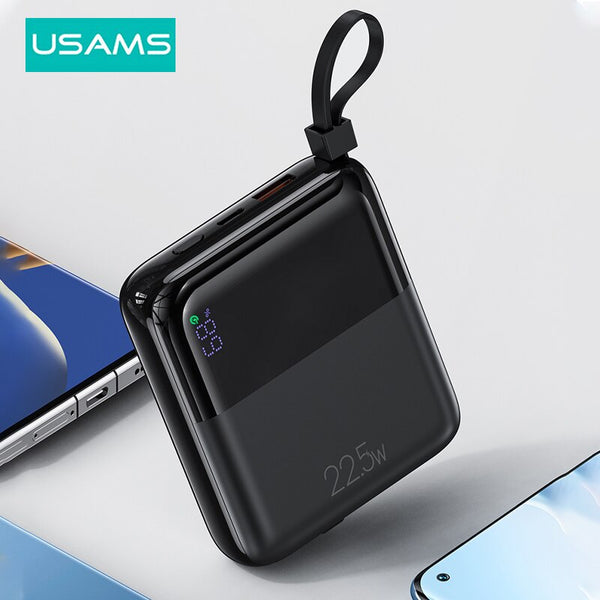USAMS 10000mAh Power Bank With 22.5W Fast Charging Built in Cable For iPhone Pro Max Plus Xiaomi Huawei Samsung Powerbank External Battery