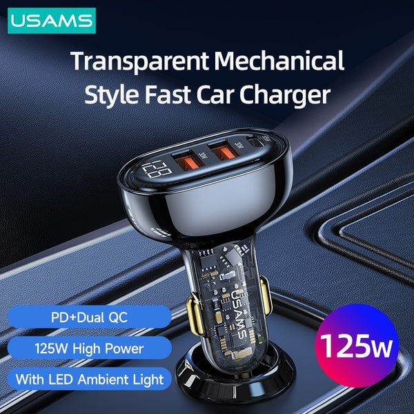 125W Fast Charge Car Charger PD QC 3.0 AFC SCP FCP USB Type C Charger For Samsung iPhone iPad Xiaomi Huawei Tabelt Laptop
