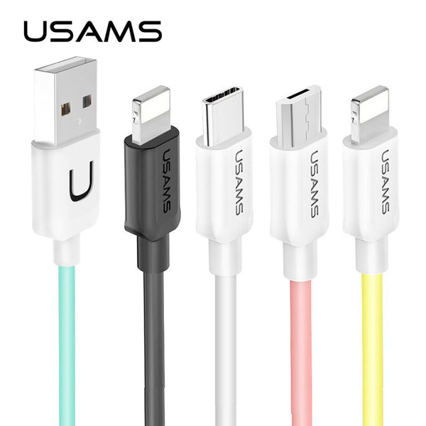 USAMS 1m 2A Colorful Charge Data Cable Lightning Type C Micro USB Phone Cable For iPhone 14 13 12 11 Samsung Huawei Xiaomi