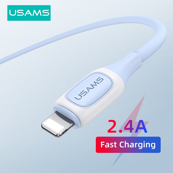 USAMS 2.4A USB Cable for For iPhone 14 13 12 11 Pro Max X XR XS Max Plus Fast Charging Cable USB Data Core Charger Cables