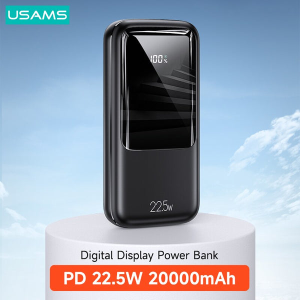 USAMS 20000mAh PD 22.5W Digital Display Power Bank QC AFC FCP Fast Charge Powerbank External Battery For Phone Tablet Laptop