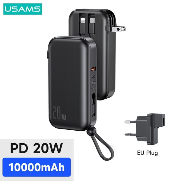 USAMS 22.5W Fast Power Bank For iPhone iPad 10000mAh Portable Powerbank Charger External Battery For Xiaomi Huawei Samsung