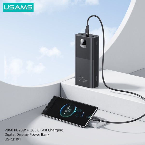 USAMS 22.5W Power Bank 30000mAh Portable Fast Charging Type C PD Qucik Charge External Battery Charger For iPhone MacBook Huawei Samsung Xiaomi