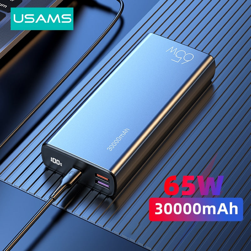 USAMS 30000mAh Power Bank 65W PD Fast Charging Powerbank Portable Exte