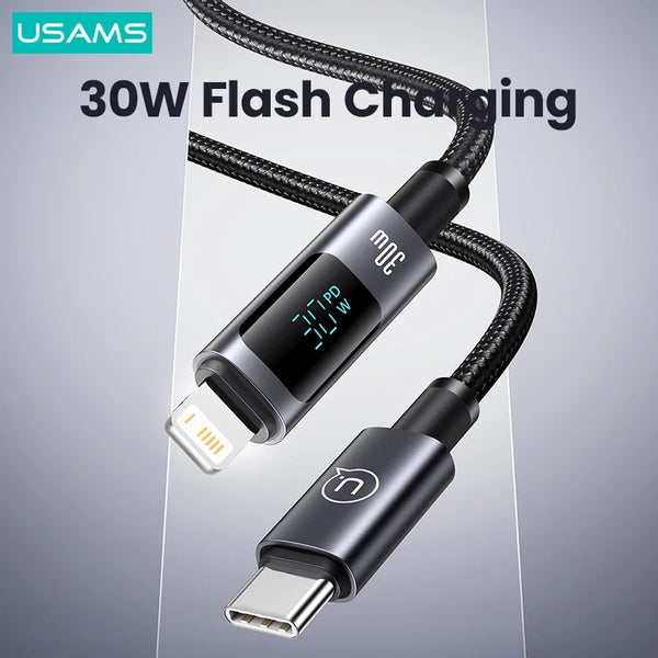 30W PD USB C Cable For iPhone 15 14 13 12 11 Pro Max X XS XR Digital Display Fast Charging USB Type C Cable Wire Cord Charger