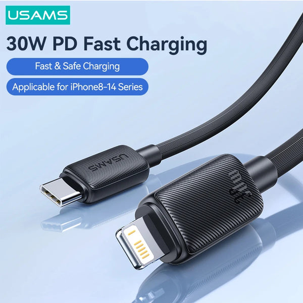 USAMS 30W PD USB C Cable For iPhone Pro Max Striped Fast Charging USB Type C Cable For iPhone Wire Cord Charger