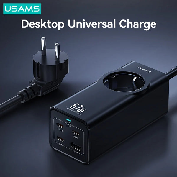 67W Fast GaN Charger Power Strip Desktop Charging Station For iPhone 15 14 Pro Max Samsung Tablet Laptop With Cable EU Plug