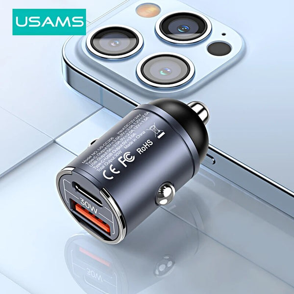 USAMS C38 Car Charger 30W USB Type C PD Fast Charging Charger Phone Charger for iPhone 15 14 13 Pro Max Xaiomi Samsung