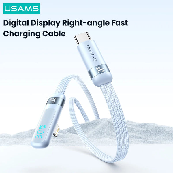Digital Display Elbowed USB Type C to Lightning Cable For iPhone 15 14 Pro Max PD 30W Fast Charging 90 Degree Gaming Cable