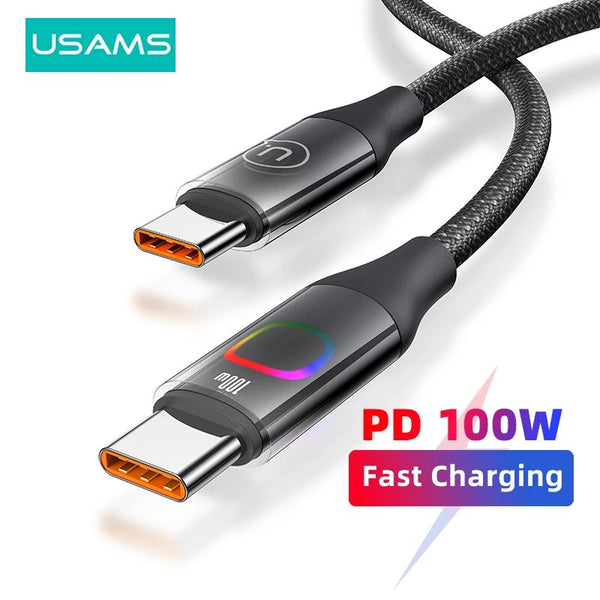 USAMS Gradient Color USB C Cable 100W Type C to Type C Cable PD Fast Charge Charger for MacBook iPhone 15 Pro Max iPad USB Cable
