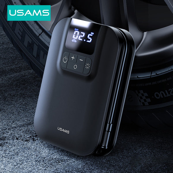 USAMS Inflator Pump Car Air Compressor Digital Tire Pressure Detection 5000mAh Portable Auto Tire Pump for Car Bike Motorcycle