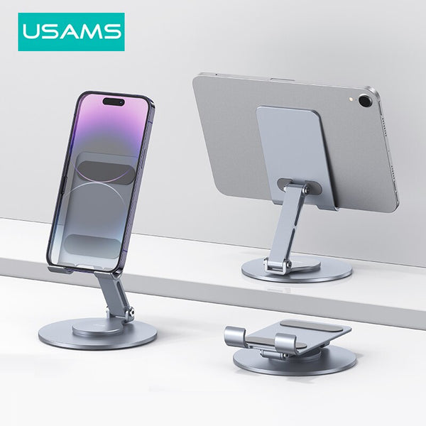 USAMS Metal Phone Holder Stand for iPad Tablet Desktop Holder Stand Portable Bracket for iPhone 15 14 Pro Max Xiaomi Samsung