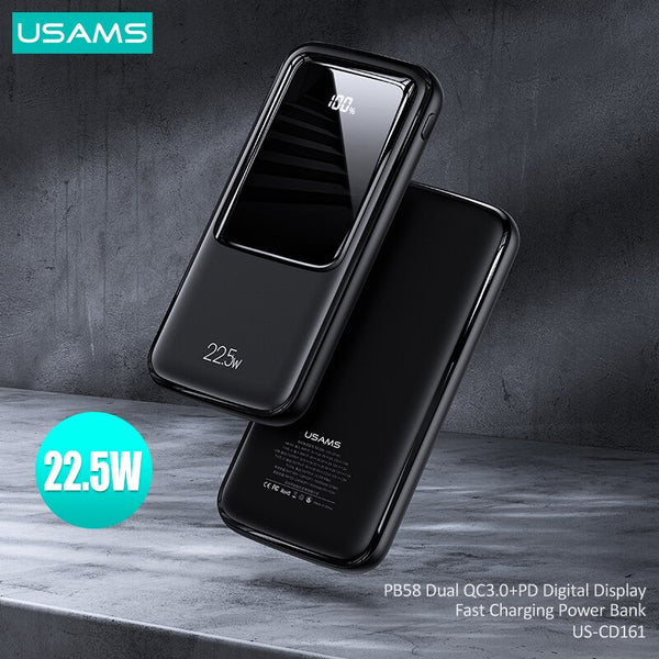 USAMS PB58 10000mAh Power Bank Digital Display Dual USB Powerbank For iPhone Xiaomi Huawei Samsung External Battery Charger