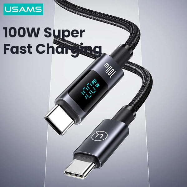 USAMS PD 100W Fast Charging Cable For iPhone Type-C to Type-C Digital Display Cable For Huawei Xiaomi Samsung Macbook iPad