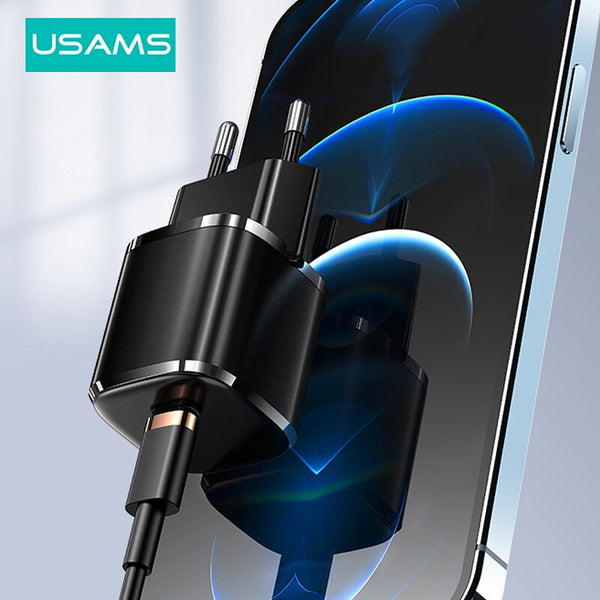 USAMS PD 20W Fast USB Charger Type C Cable Set PD3.0 Quick Charge 3.0 Wall Phone Charger For iPhone 14 13 12 11 14Plus Pro Max Xs iPad