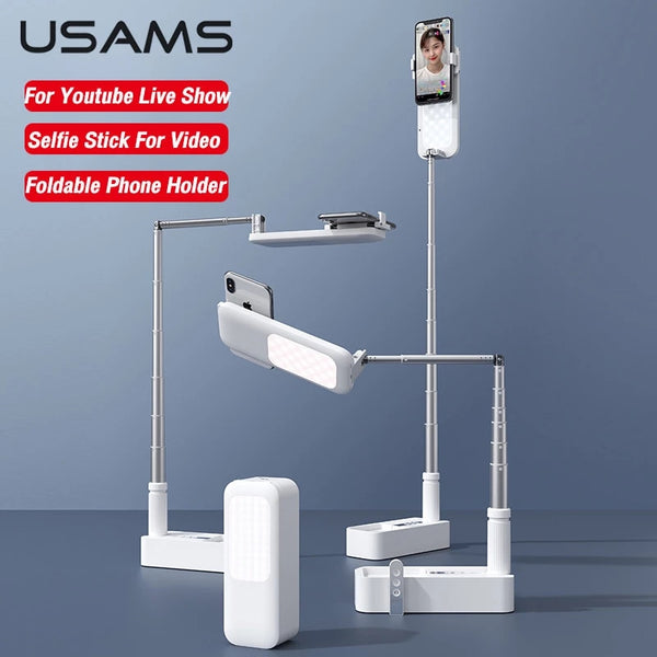 USAMS Phone Holder Selfie Fill Light For Video Conference Youtube Live Portable Stand Holder For iPhone 14 Pro Max Samsung Xiaomi Huawei