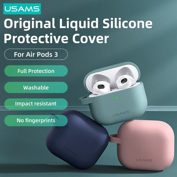 USAMS Silicone Protective Earphone Cases AirPods Case For Apple AirPods 3 2021 Shake-proof Anti-fall Earbuds Cover Case With Anti-lost Hook