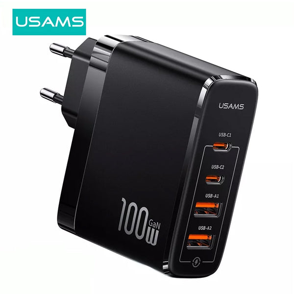 USAMS T44 100W GaN Charger Fast Charger Quick Charge 4 in 1 Adaptor PD QC Fast Charger For Phone Charger iPhone Huawei Samsung Xiaomi Laptop