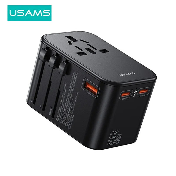 USAMS T62 Universal Travel Charger 65W Dual USB C Fast Charge Power Adapter with EU AU US UK Plug Wall Charger for Mobile Phone