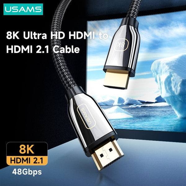 USAMS U67 2m 3m 5m 8K 120Hz 48Gbps Ultra HD HDMI- 2.1 Audio Video Cable Support HDR FEC DSC For VR TV Displayer Laptop Projector