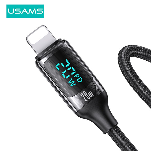 USAMS Type-C TO Lightning U78 PD 20W LED Display Cable Fast Charging Cables USB C Cable For iPhone 14 13 12 11 Pro 14Plus Max X XS SR 8 iPad