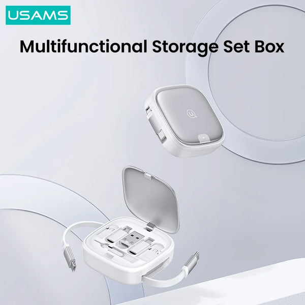 USAMS U87 60W Fast Charger USB C To Type C Micro Lightning Cable Multifunctional Travel Storage Box With Phone Holder Pin Set