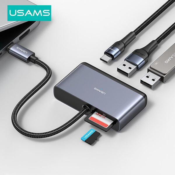 USAMS USB C Hub 5 Ports USB Type C to USB 3.0 2.0 Hub Splitter with SD/TF Dual Card Slots for MacBook iPad Pro PC Accessories