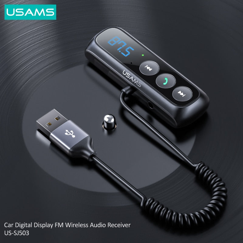 USAMS FM Transmitter Car Bluetooth 5.0 FM Radio Modulator Car Kit 5V USB  Car Charger Handsfree Wireless Aux Audio MP3 Player Kit