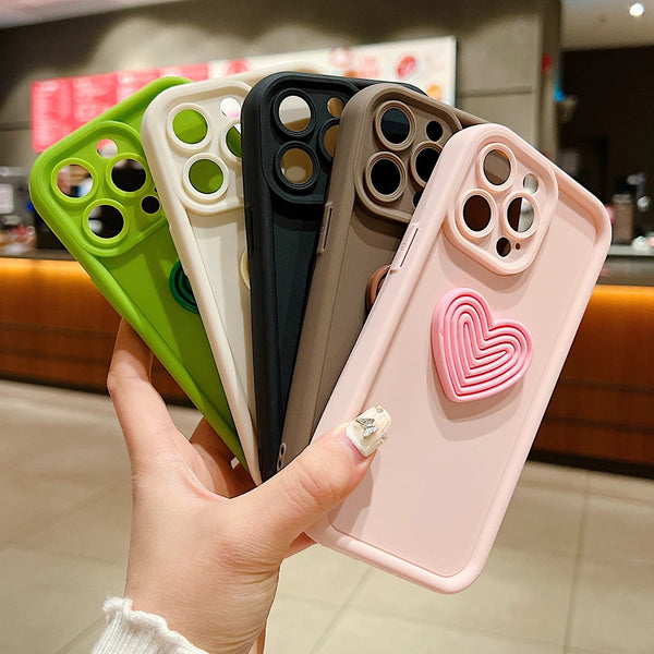Cute Heart Candy Silicone Soft iPhone 15 Pro Max 14 Plus 13 12 11 Cases Camera Protection Shockproof Thickened Bumper Cover