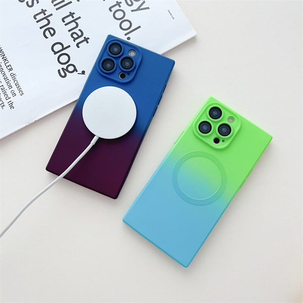 Gradient Color For Magsafe Square Phone Case For iPhone 14 13 12 11 Pro Max 14 Plus Magnetic Wireless Charge Shockproof Cover