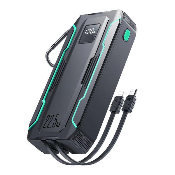 22.5W Power Banks with Dual Cables 10000mAh 2000mAh-Black With USB-A to Type-C 0.25m Cable-Black