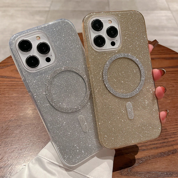 Bling Glitter For Magsafe Magnetic Wireless Charge Case For iPhone 15 Pro Max 14 13 12 11 Shockproof Soft Silicone Covers
