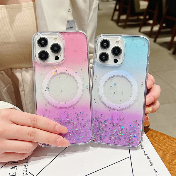Luxury Glitter Bling With Magsafe Phone Case For iPhone Plus 14 Pro Max 11 12 13 Pro Max Magnetic Charge Candy Gradient Soft Cover