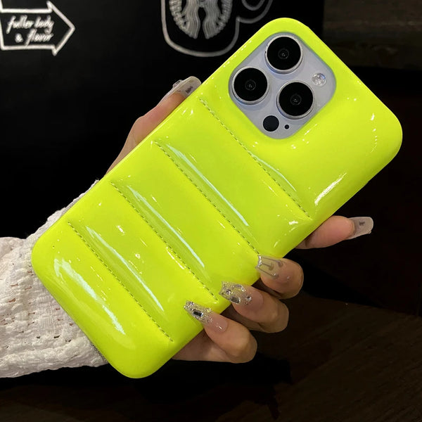 Luxury Glossy Down Jacket Shockproof iPhone 15 Pro Max 14 13 12 11 Phone Cases Fluorescent Color Air Cushions Hard Back Cover