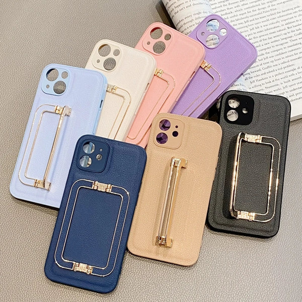 Luxury Leather Stand Holder Phone Case For iPhone Pro Max 11 XR XS Max X 7 8 Plus Camera Protection Silicone Cover