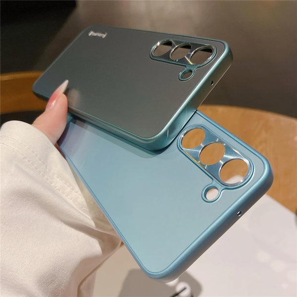 Luxury Matte Pure Color Phone Case For Samsung Galaxy S24 S23 Ultra S22 Plus Metal Texture Camera Protection Shockproof Cover