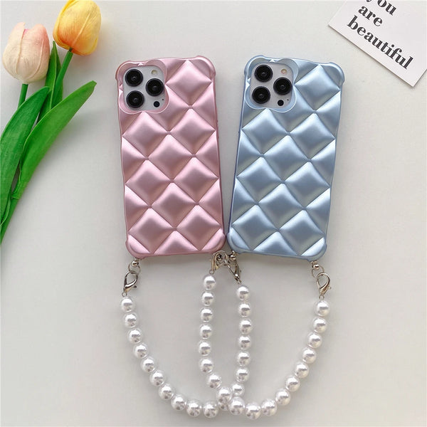 Luxury Pearl Bracelet Silicone Phone Cases iPhone 15 14 13 Pro Max Diamond Shockproof Soft Back Cover