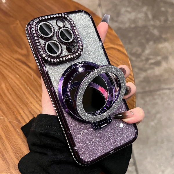 Luxury Plating Glitter Diamond Magnetic Mirror Stand Case For iPhone Pro Max 12 11 For Magsafe Camera Protection Cover