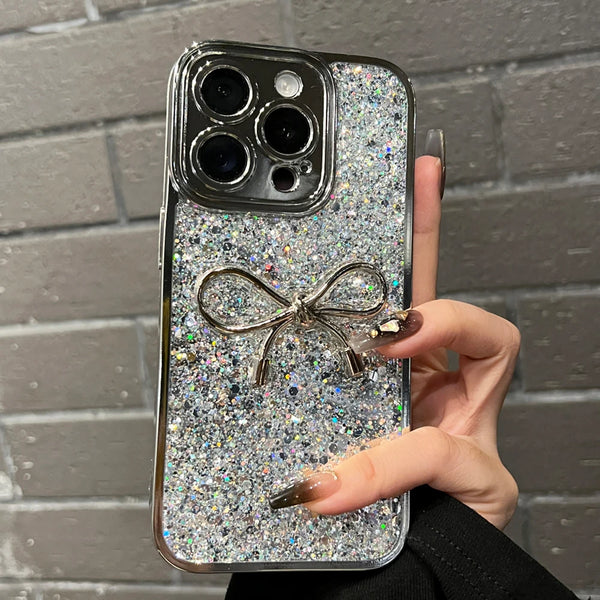 Luxury Plating Glitter Sequin Bow Phone Case For iPhone 15 Pro Max 14 Plus 13 12 11 XR XS X Bling Shockproof Protection Cover