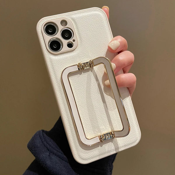 Luxury Leather Stand Holder Phone Case For iPhone 15 14 Pro Max 13 12 Camera Protection Silicone Cover
