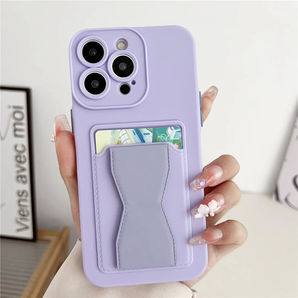 Fold Stand Slot Card Holder Wallet Cases iPhone 15 Pro Max 14 13 12 Soft Silicone Shockproof Cover